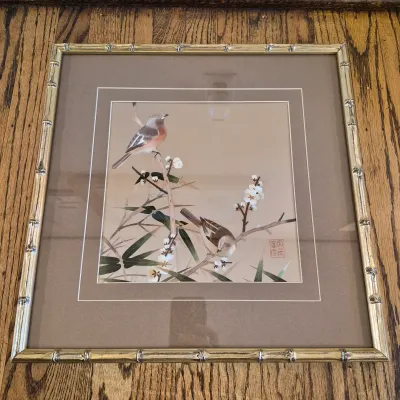 LOT 46: Vintage Chinese Silk Embroidery Bird Art