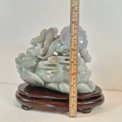 LOT 44: Vintage Lavendar & Pale Green Jadeite Jade Carved Dragon Statue with COA