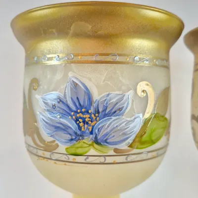 LOT 112: Vintage Hand Blown Gipar-Italy Pedestal Candle Holders with Matching Console Bowl-Signed