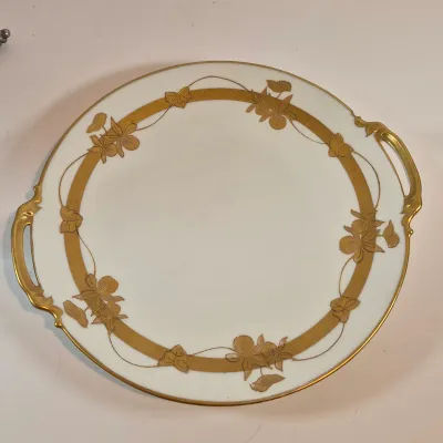 LOT 48: Vintage Porcelain Chocolate Pots & 3-Tier Stand with Hand Painted Platters by Noritake & Limoges France