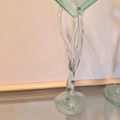 LOT 45: Set of 4 Vintage Postmodern/Art Deco Style Glass Candlestick Holders