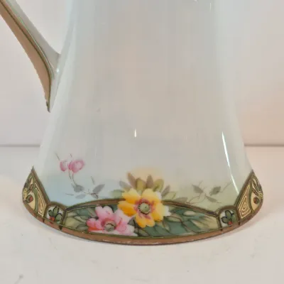 LOT 48: Vintage Porcelain Chocolate Pots & 3-Tier Stand with Hand Painted Platters by Noritake & Limoges France