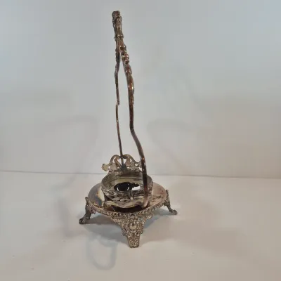 LOT 49: Victorian Bride's Bowl with Uranium Glass Crimped Bowl in Homan Silverplate Base