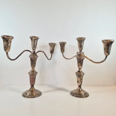 LOT 50: Pair of Weighted Sterling Convertible Candelabras