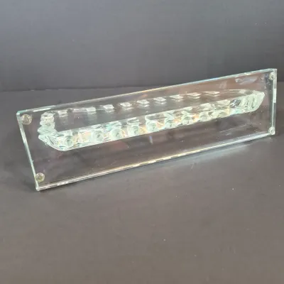 LOT 121: Art Glass Menorah by Stephen Schlanser, Fused-Art Glass Seder Plates & Etched Glass Dreidel
