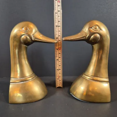 LOT 116: Pair of Vintage Brass Duck Head Bookends