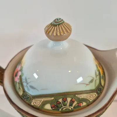 LOT 48: Vintage Porcelain Chocolate Pots & 3-Tier Stand with Hand Painted Platters by Noritake & Limoges France