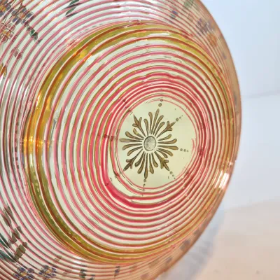 LOT 43: Antique Hand Painted Threaded Uranium Glass Bowl-Bridal Basket Meriden B Silverplate Floral Stand