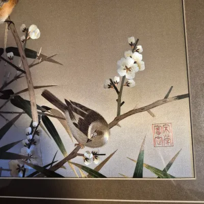 LOT 46: Vintage Chinese Silk Embroidery Bird Art