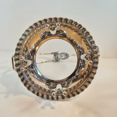 LOT 43: Antique Hand Painted Threaded Uranium Glass Bowl-Bridal Basket Meriden B Silverplate Floral Stand