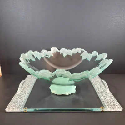 LOT 119: Stephen Schlanser Signed Frosted Glass Bowl & Vanity Tray
