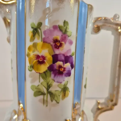 LOT 48: Vintage Porcelain Chocolate Pots & 3-Tier Stand with Hand Painted Platters by Noritake & Limoges France