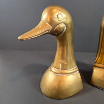 LOT 116: Pair of Vintage Brass Duck Head Bookends