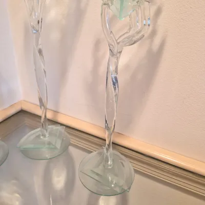 LOT 45: Set of 4 Vintage Postmodern/Art Deco Style Glass Candlestick Holders
