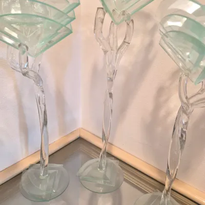 LOT 45: Set of 4 Vintage Postmodern/Art Deco Style Glass Candlestick Holders