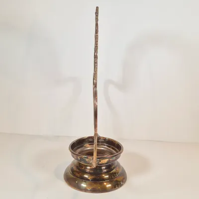 LOT 34: Victorian Bride's Basket with Cranberry Opalescent Poinsettia Glass on Silverplate Base