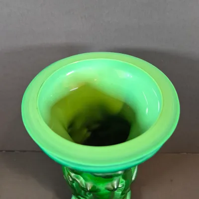 LOT 120: Bohemian Malachite Glass Figural Nudes Vase