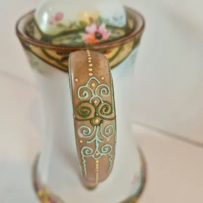 LOT 48: Vintage Porcelain Chocolate Pots & 3-Tier Stand with Hand Painted Platters by Noritake & Limoges France