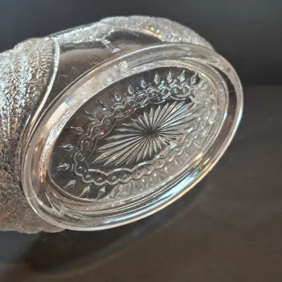 LOT 115: Antique Bride's Basket with Shell & Tassel Glass Bowl in Ornate Pickle Castor Style Basket with Sterling Silver Fork