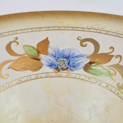 LOT 112: Vintage Hand Blown Gipar-Italy Pedestal Candle Holders with Matching Console Bowl-Signed