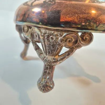 LOT 39: Antique Bride's Basket with Uranium Glass Bowl on Silverplate Stand