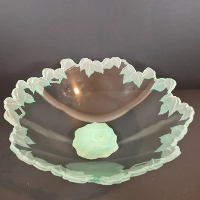 LOT 119: Stephen Schlanser Signed Frosted Glass Bowl & Vanity Tray