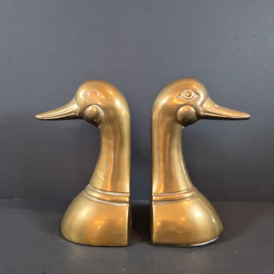 LOT 116: Pair of Vintage Brass Duck Head Bookends
