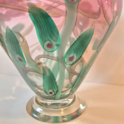 LOT 41: Vandermark Studios Floral Art Glass Vase by Doug Merritt & Stephen Smarr-HEAVY
