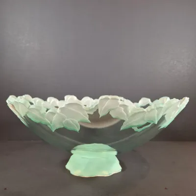 LOT 119: Stephen Schlanser Signed Frosted Glass Bowl & Vanity Tray