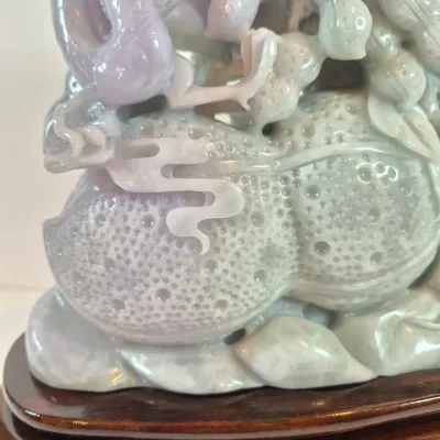 LOT 44: Vintage Lavendar & Pale Green Jadeite Jade Carved Dragon Statue with COA