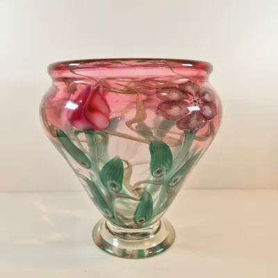 LOT 41: Vandermark Studios Floral Art Glass Vase by Doug Merritt & Stephen Smarr-HEAVY