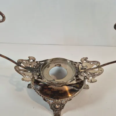 LOT 49: Victorian Bride's Bowl with Uranium Glass Crimped Bowl in Homan Silverplate Base