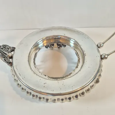 LOT 43: Antique Hand Painted Threaded Uranium Glass Bowl-Bridal Basket Meriden B Silverplate Floral Stand