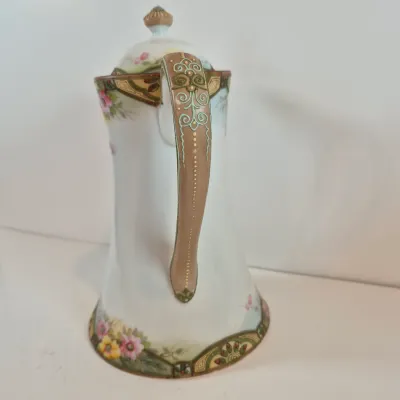 LOT 48: Vintage Porcelain Chocolate Pots & 3-Tier Stand with Hand Painted Platters by Noritake & Limoges France