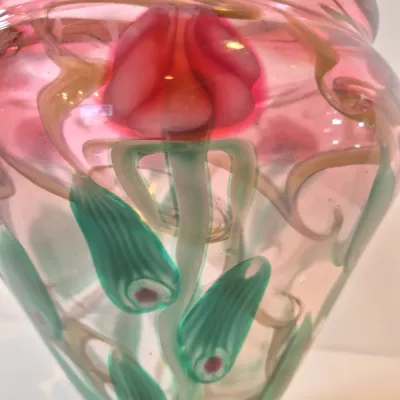 LOT 41: Vandermark Studios Floral Art Glass Vase by Doug Merritt & Stephen Smarr-HEAVY