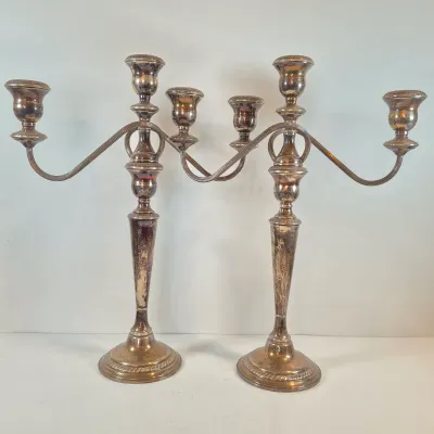 LOT 53: Pair of Weighted Sterling Convertible Candelabras