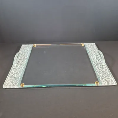 LOT 119: Stephen Schlanser Signed Frosted Glass Bowl & Vanity Tray