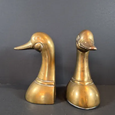 LOT 116: Pair of Vintage Brass Duck Head Bookends