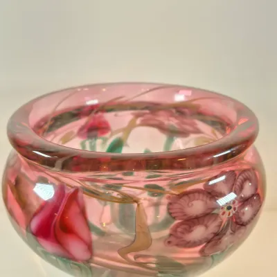 LOT 41: Vandermark Studios Floral Art Glass Vase by Doug Merritt & Stephen Smarr-HEAVY