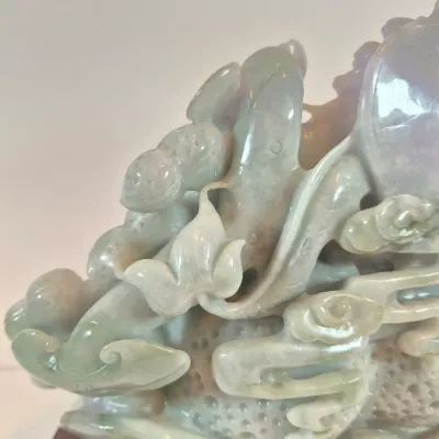 LOT 44: Vintage Lavendar & Pale Green Jadeite Jade Carved Dragon Statue with COA