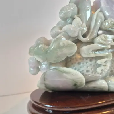 LOT 44: Vintage Lavendar & Pale Green Jadeite Jade Carved Dragon Statue with COA