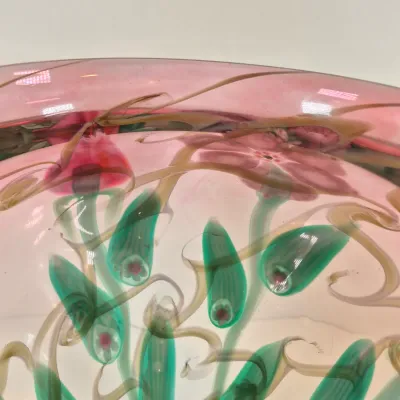 LOT 41: Vandermark Studios Floral Art Glass Vase by Doug Merritt & Stephen Smarr-HEAVY