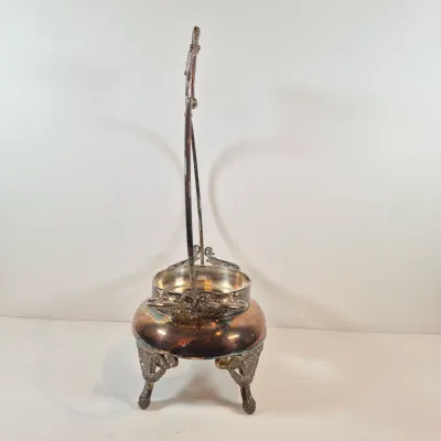 LOT 39: Antique Bride's Basket with Uranium Glass Bowl on Silverplate Stand
