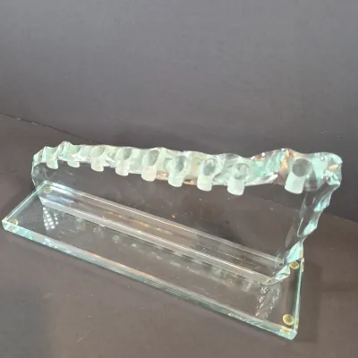 LOT 121: Art Glass Menorah by Stephen Schlanser, Fused-Art Glass Seder Plates & Etched Glass Dreidel