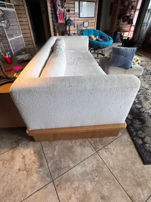 Mid-Century Modern Style Cream Bouclé Sofa with Wood Base