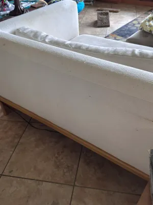 Mid-Century Modern Style Cream Bouclé Sofa with Wood Base