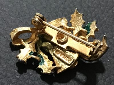 Vintage Roma Christmas Bells and Holly Brooch Pin