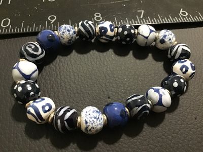 Blue and White Ceramic Bead Stretch Bracelet