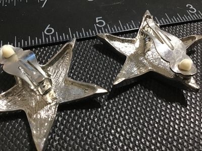 Vintage Silver-Tone Star & Crescent Moon Clip-On Earrings with Rhinestones