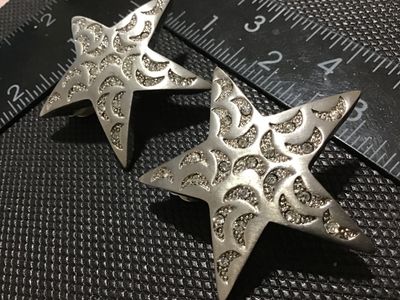 Vintage Silver-Tone Star & Crescent Moon Clip-On Earrings with Rhinestones